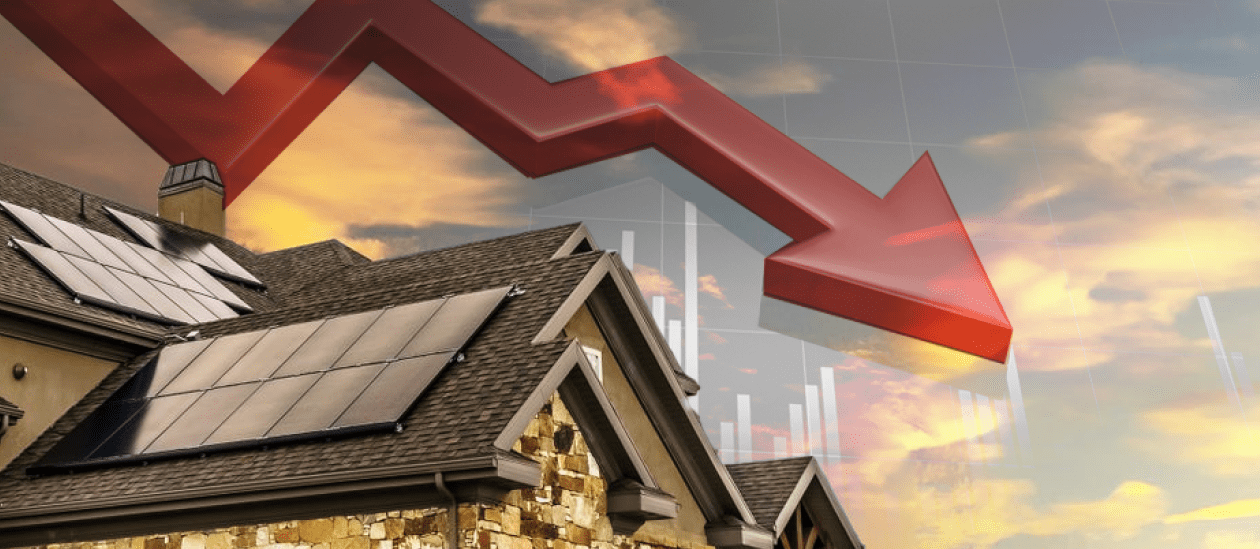 Conceptual image showing the price of home solar panels going down
