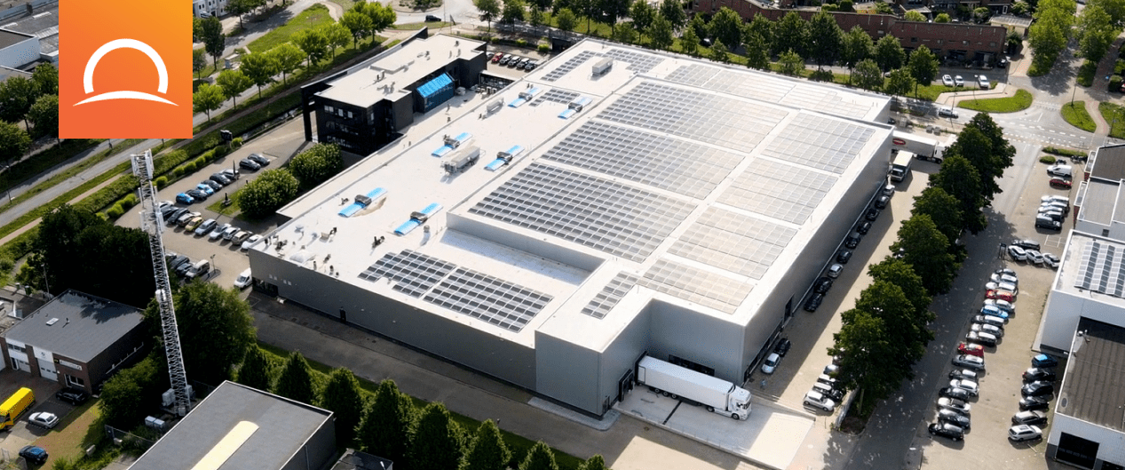 office building solar panels on top