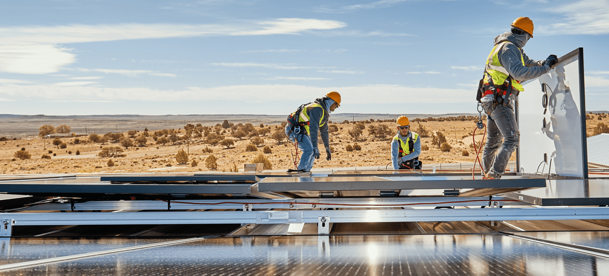 workers installing solar panels