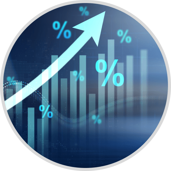 Percentage chart showing an upward trajectory